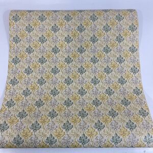 Old Vintage Wallpaper Textured Metallic 1970s Regency Green Gold‎ Silver Damask